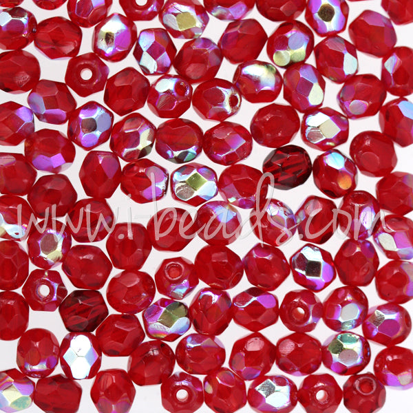 Czech fire-polished beads siam ruby ab 4mm (100)