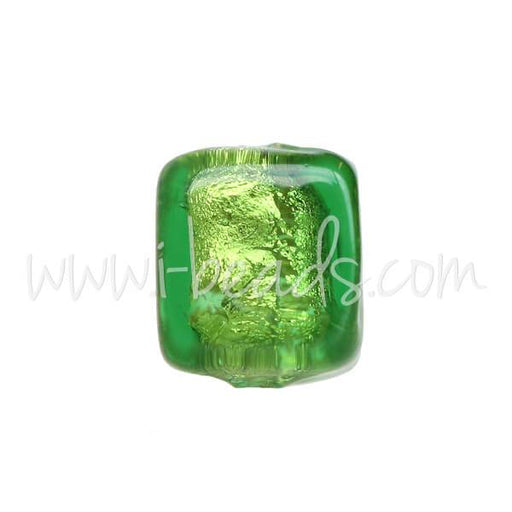 Murano bead cube green and gold 6mm (1)