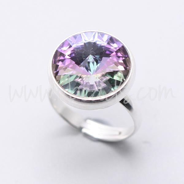 Adjustable ring cupped setting for Swarovski 1122 rivoli 14mm silver plated (1)
