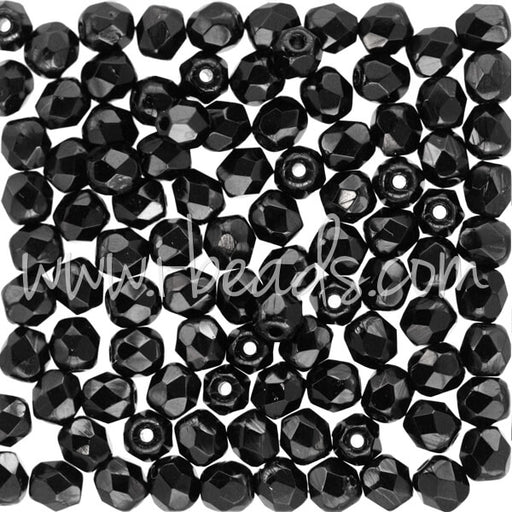 Czech fire-polished beads jet 4mm (100)