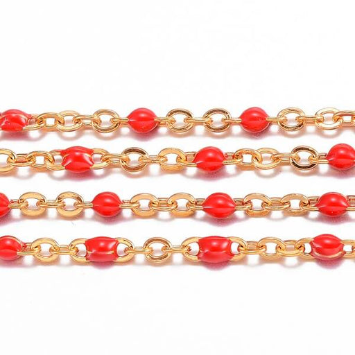 Stainless Steel fine Chain, Golden with RED enamel , 2x1.5x0.5mm (50cm)