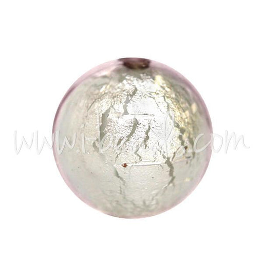 Murano bead round crystal pale rose and silver 10mm (1)