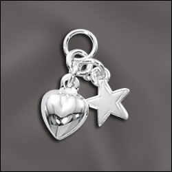 Sterling silver charm heart and star 8mm(1)