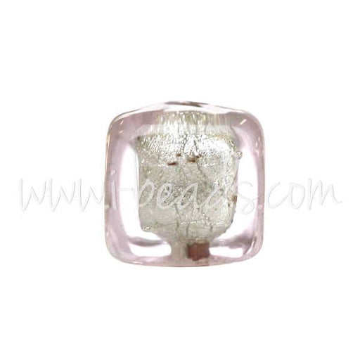 Murano bead cube crystal pale rose and silver 6mm (1)