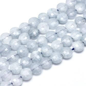 Aquamarine flat round facetted beads 6mm hole: 0.8mm (10)