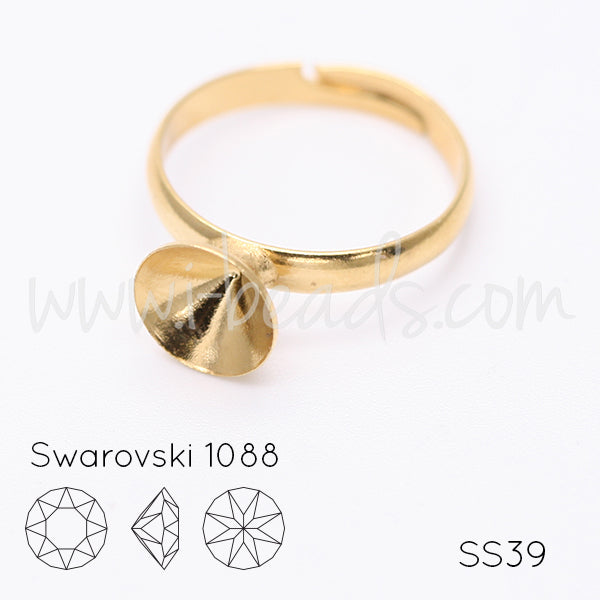 Adjustable ring cupped setting for Swarovski 1088 SS39 gold plated (1)
