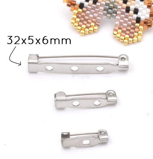 Brooch with 3 holes steel 32x5x6mm (2 )