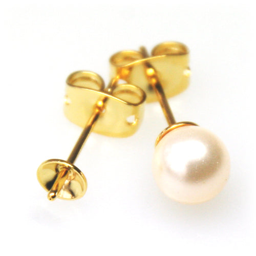 Stud earring cup for 6mm half drilled pearl metal gold plated 24K(2)