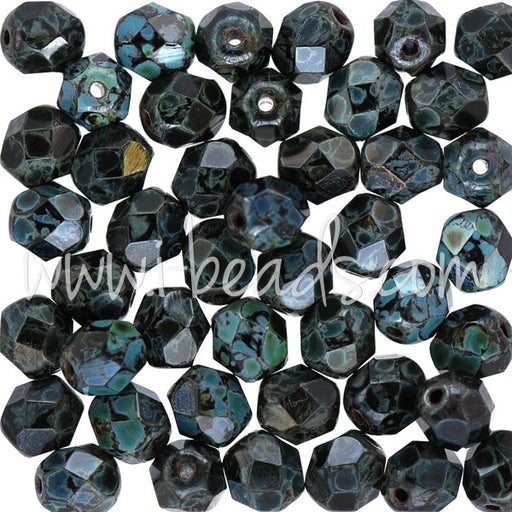 Buy Czech fire-polished beads jet picasso 6mm (50)