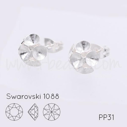 Cupped stud earring setting for 6 Swarovski 1088 4mm-pp31-SS19 silver plated (2)