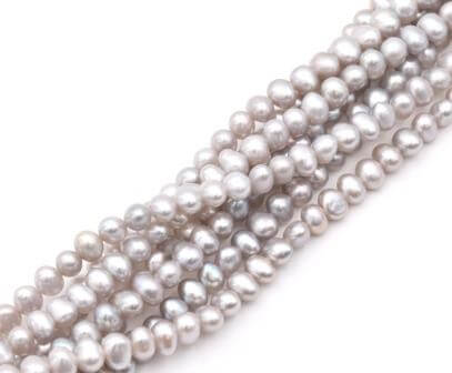 Freshwater pearls potato shape light grey 4mm (1 strand)