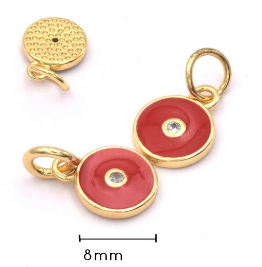 Buy Charm, pendant gold plated 18K quality - Zircon strass-RED enamel 8mm (1)