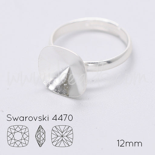Adjustable ring cupped setting for Swarovski 4470 12mm silver plated (1)