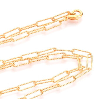 Paperclip Chain Necklace, Striated, with Clasp, 18K Gold plated Hight quality-60cm (1)