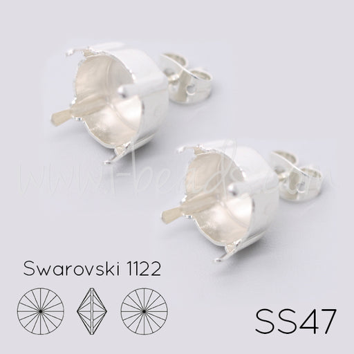 Buy Stud earring setting for Swarovski 1122 rivoli SS47 silver plated (2)
