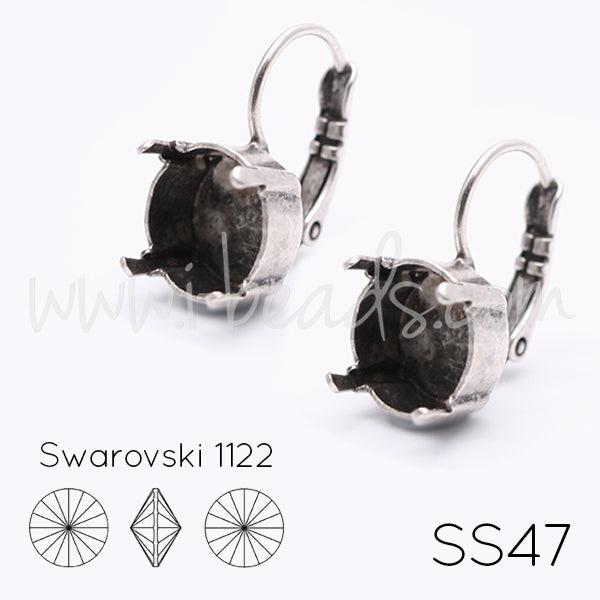 Earring setting for Swarovski 1122 rivoli SS47 antique silver plated (2)