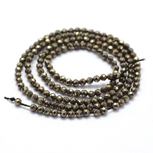 Natural Pyrite Beads Strand, 2x0,5mm- Faceted, Round 175 beads (1 strand)