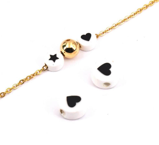 Round Porcelain Beads With Heart Black 18mm, 2mm Hole (2)