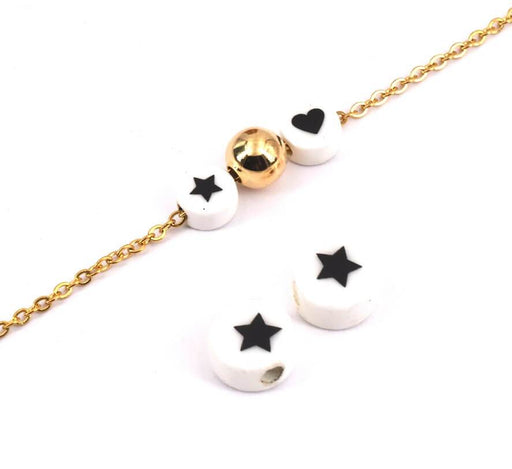 Round Porcelain Beads With Black Star 18mm, 2mm Hole (2)