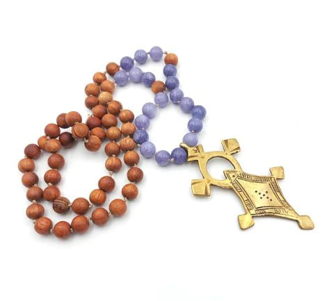 Kit Collier Croix Touareg Ethnique Bronze Plaqué Argent 42x26mm (1)