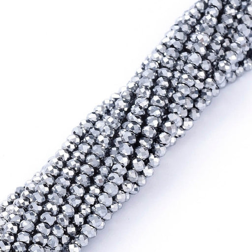 Glass Bead Faceted Silver Night Gray 2mm - Hole: 0.6mm (1strand-35cm)